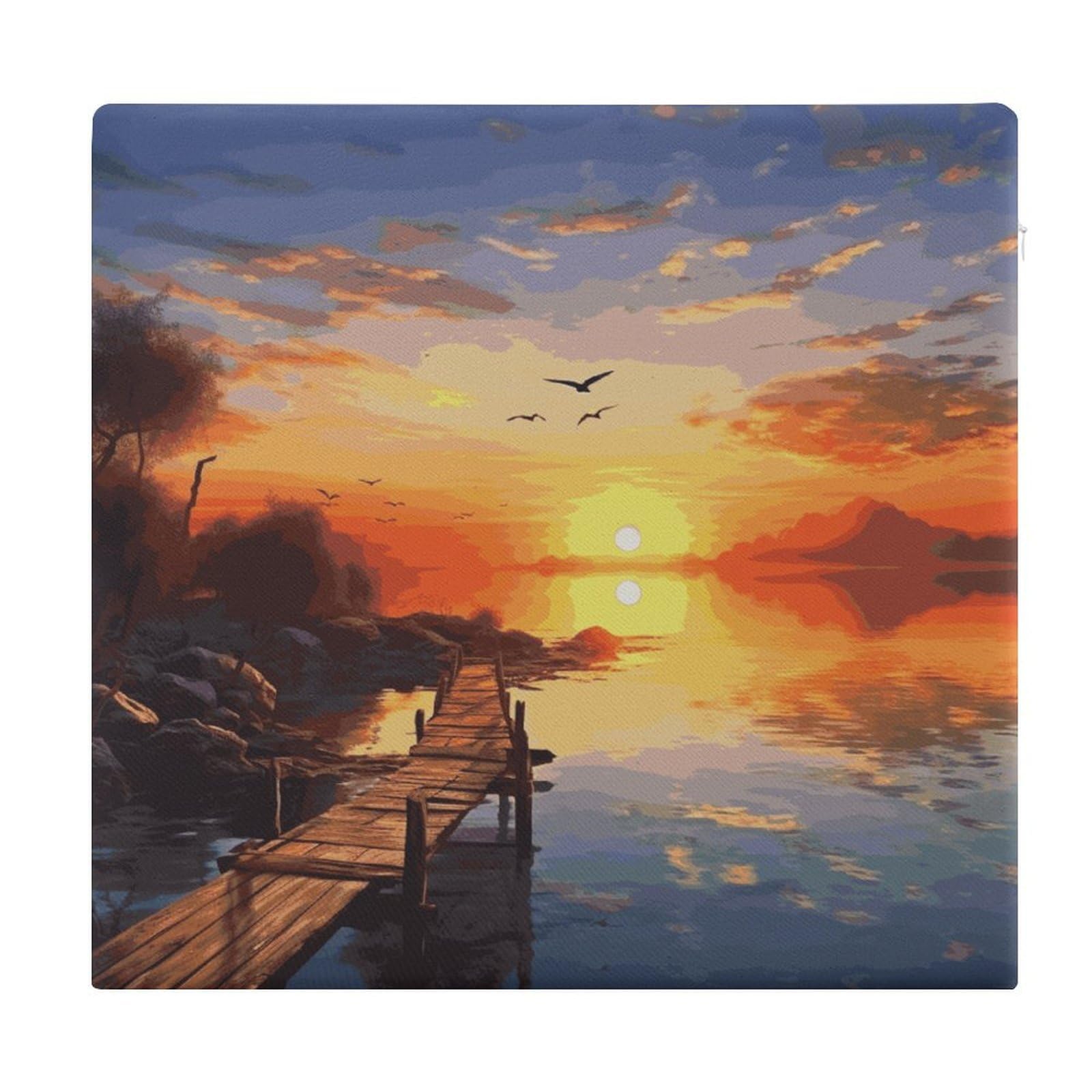 JTREHY Sunset Scenery Square Seat Cushion Non-Skid Memory Foam Chair Pad Comfort Meditation Floor Pillow Breathable Square Seat Cushions with Zipper Removable Machine-Washable