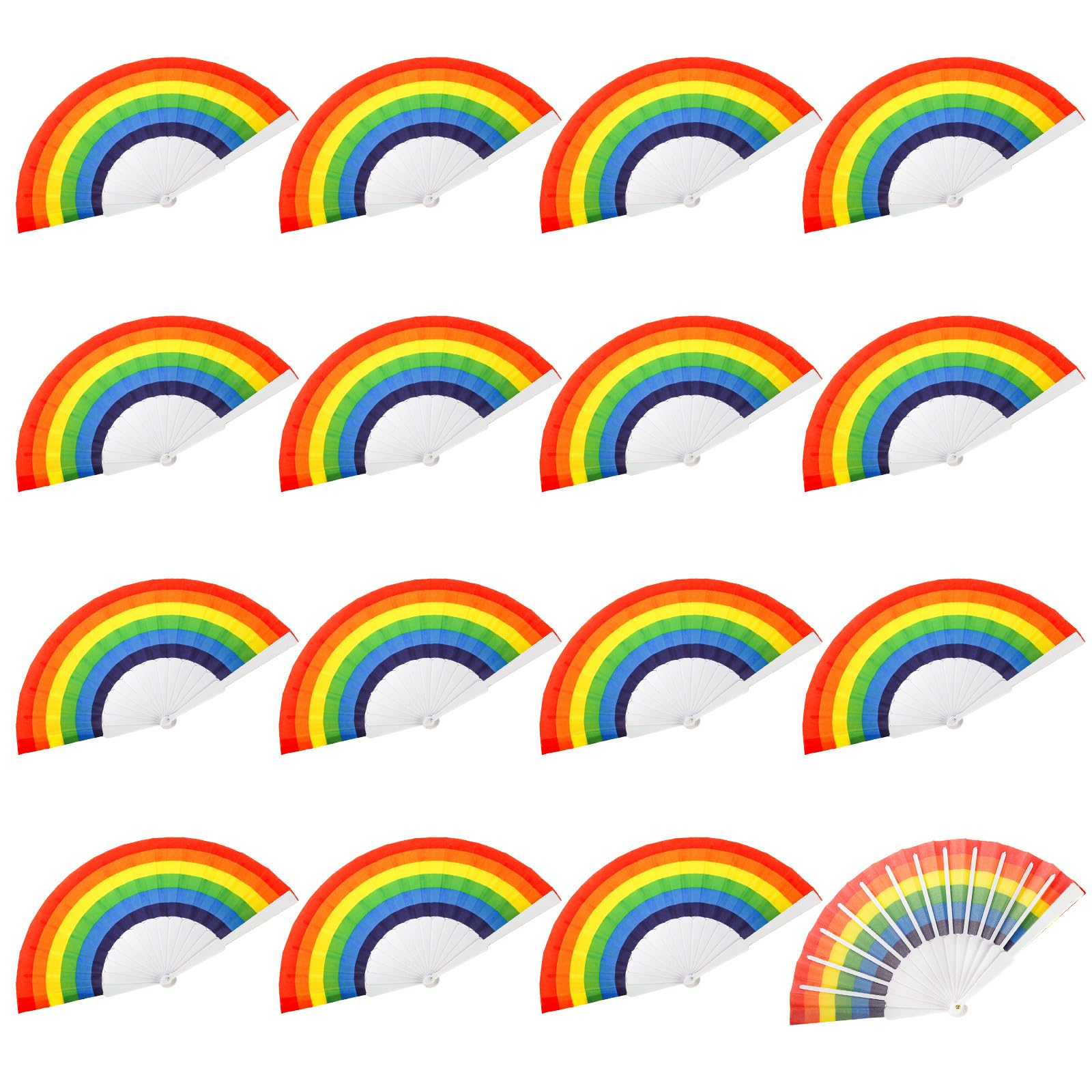 Lawei 16 Pack Rainbow Folding Hand Fans, 9 Inch Colorful Hand Held Fan, Plastic Folding Fan for Rainbow Wedding Party Decorations, Foldable Pride