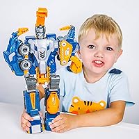 Vista 7 de Juego de transformación de coche de construcción para niños pequeños, 5 piezas de robot de rescate de dinosaurios con conectores magnéticos, montar