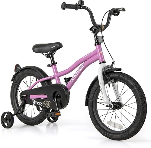 Miniatura 19 de COSTWAY Bicicleta para niños de 12/14/16/18 pulgadas, bicicleta para niños pequeños con ruedas de entrenamiento, asiento y manubrio ajustables,