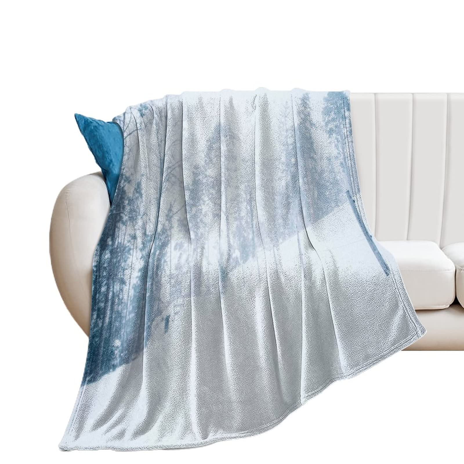 Plaid doux chaude couverture flanelle microfibre 177x203cm route sous la neige
