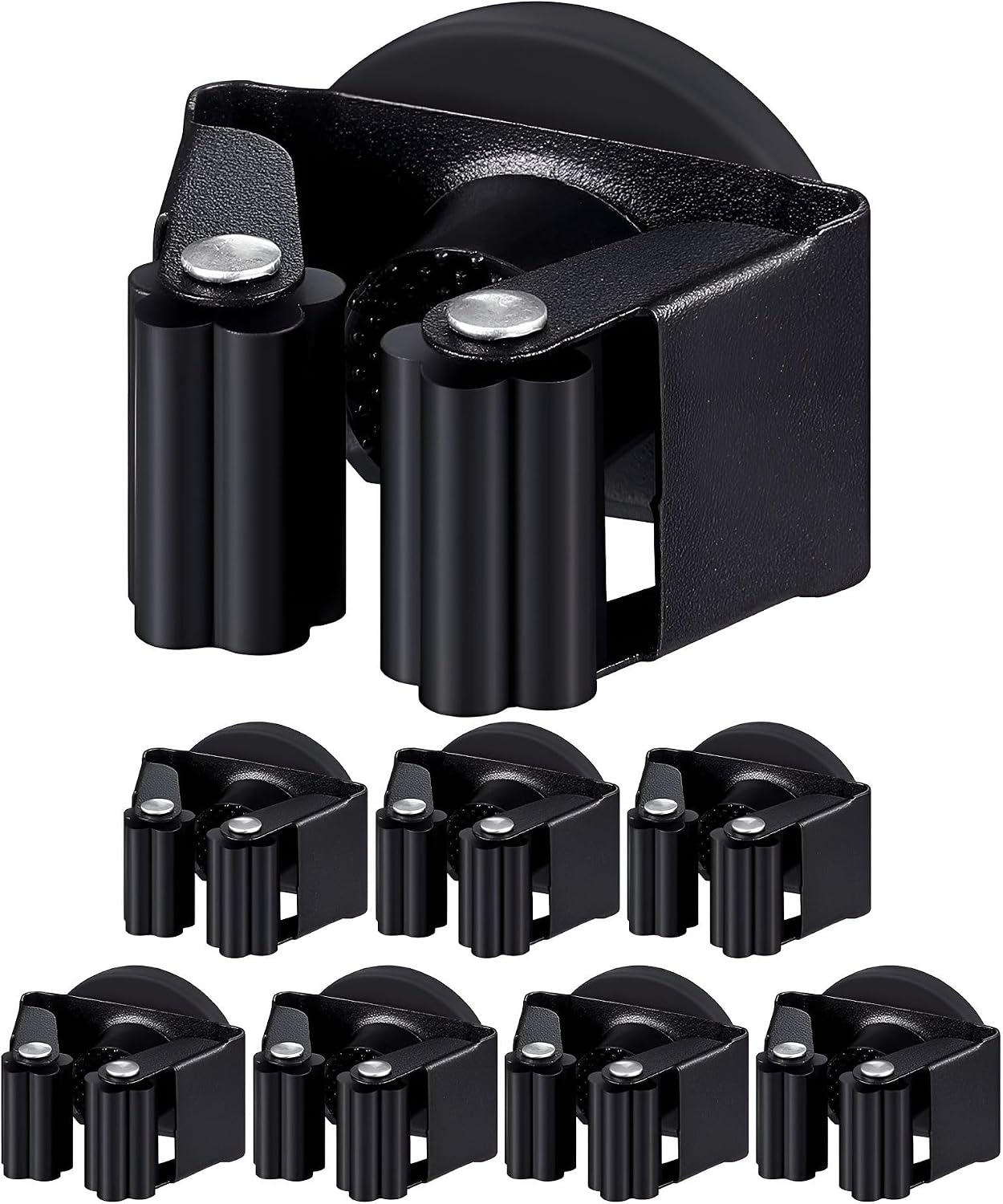 Holder 8 Pcs Magnetic Wall Mounted Anti Rack Black | Movable Magnetic Organizer for Mops Brooms Dual Roller Grip Wall Storage for Garage Laundry Garden Tools