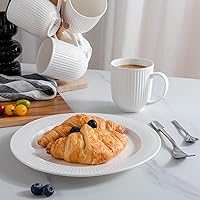 Vista 4 de Juego de 6 tazas de café blancas, juego de tazas de café de porcelana de 16 onzas, juego de tazas de cerámica blancas lisas para café con leche, té