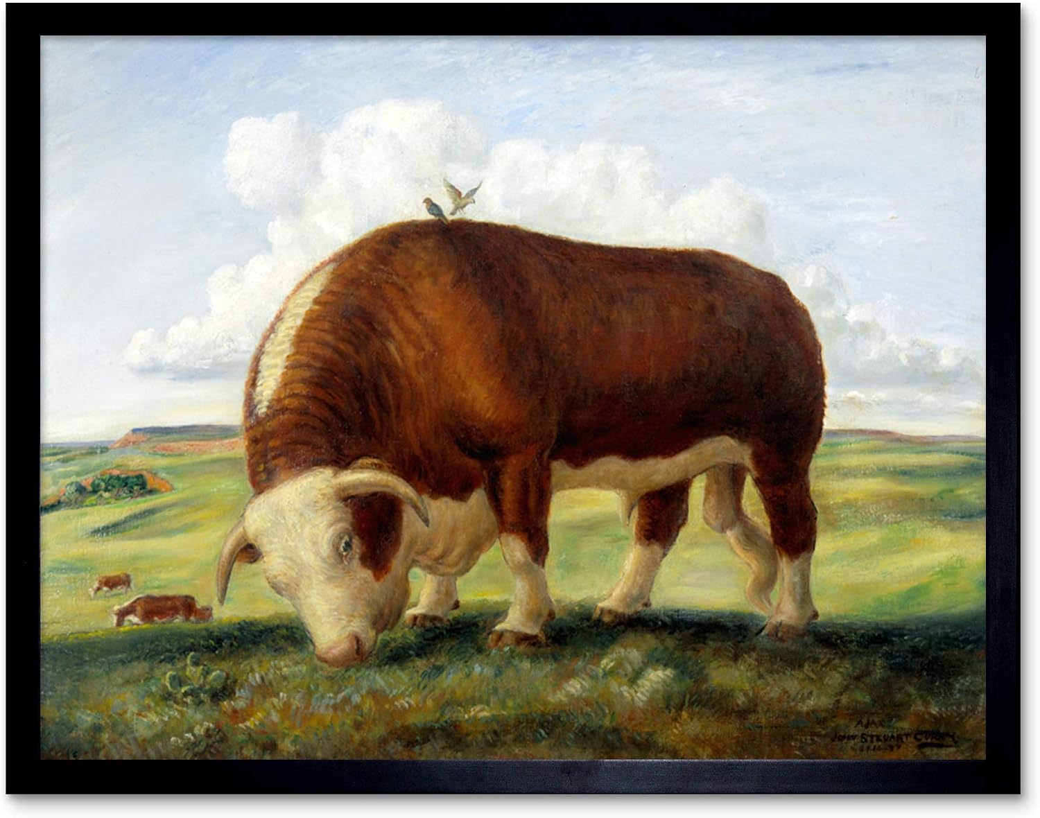 Curry Ajax Hereford Bull Cow Birds Landscape Painting Unframed Wall Art Print Poster Home Decor Premium