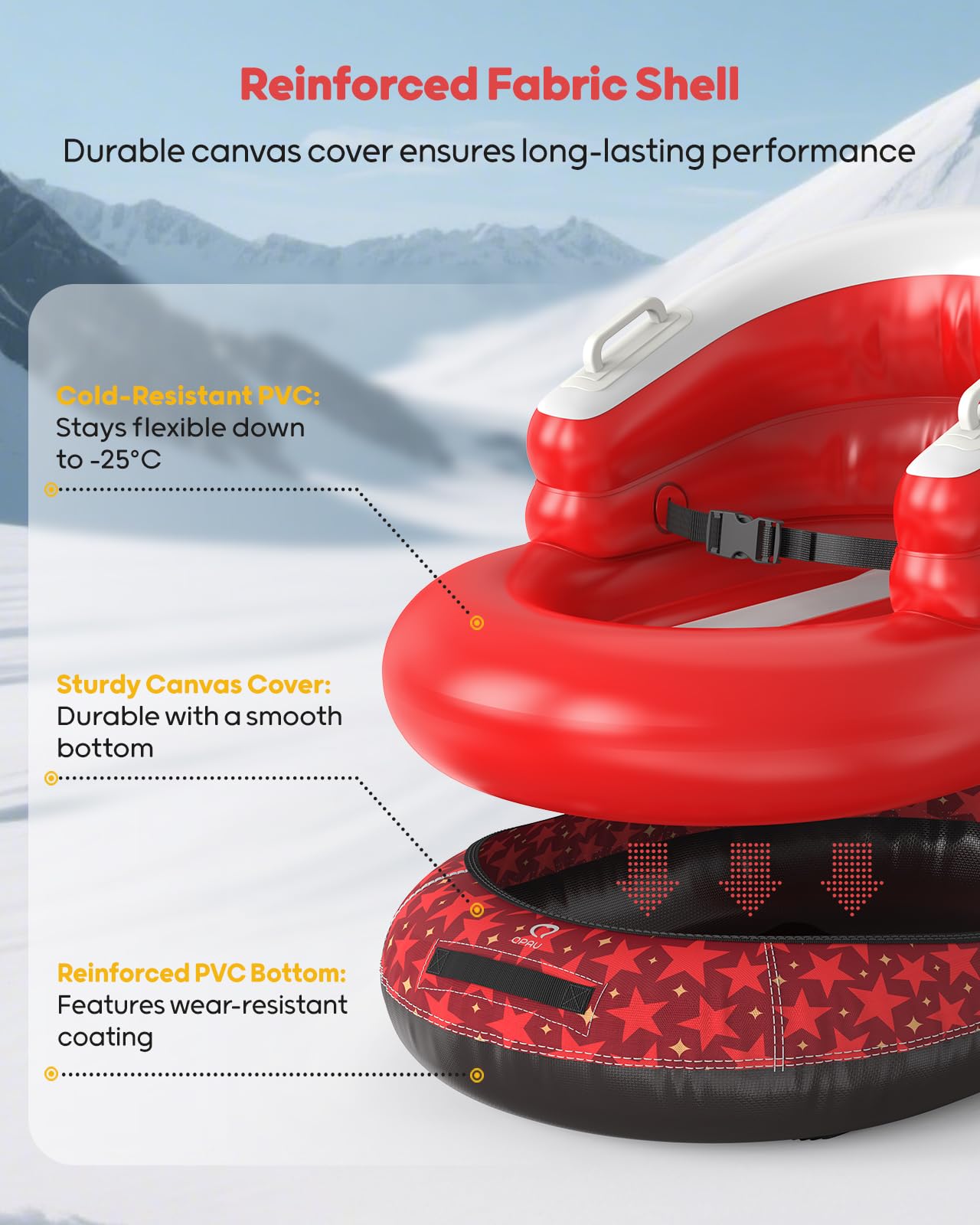 QPAU Trineo Inflable para Bebés y Niños - Air Sleigh de Invierno con Funda de Lona y Correa de Remolque