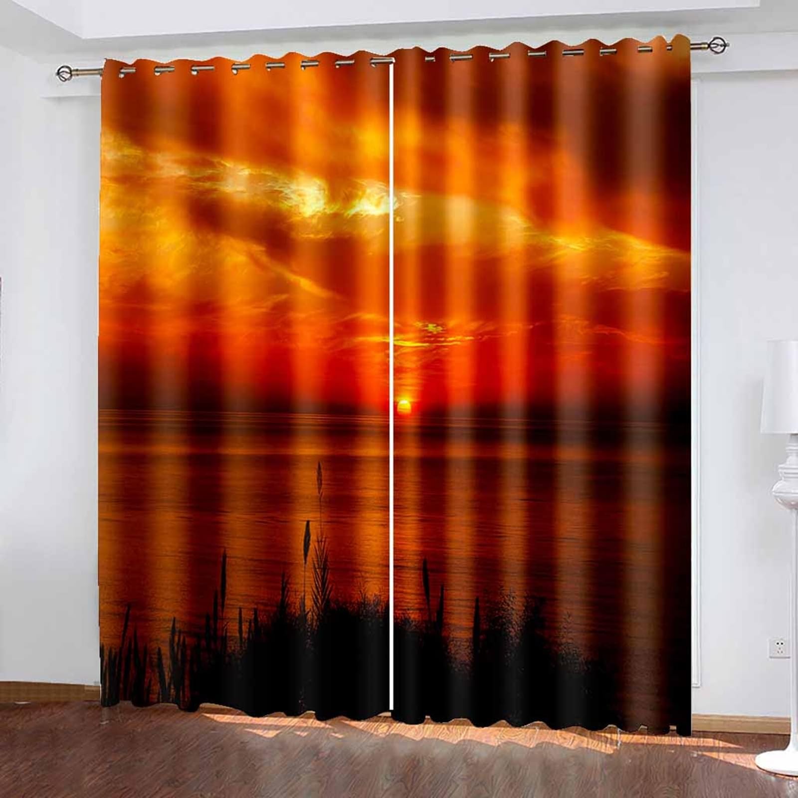 Schlafzimmer Vorhänge Blickdicht, 234x229cm Orange Braun Sonnenuntergangslandschaft am Meer Vorhang für Schlafzimmer und Wohnzimmer