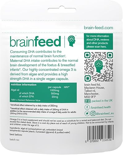 Miniatura 2 de Suplementos de DHA (30)  Doble Concentrado Omega 3 DHA 500mg por cápsula - 1 al día  Salud cerebral y ocular  DHA vegano - Aceite de algas Omega 3
