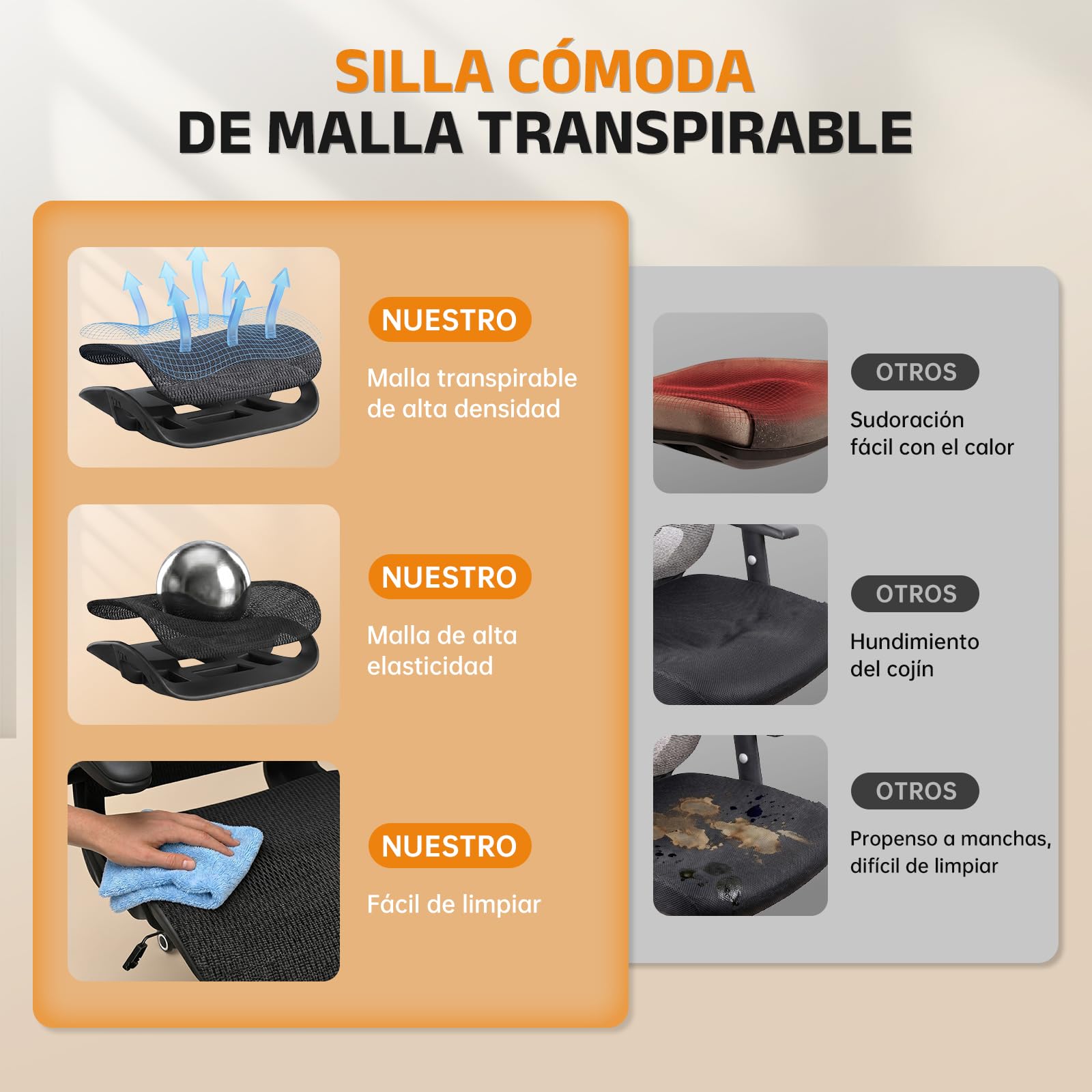 naspaluro Silla Ergonomica Escritorio Gaming, Silla de Oficina Negra, 150kg | Reposacabezas 3D, soporte lumbar 2D, reposabrazos abatibles, Tejido de malla resistente y duradero, base de hierro robusta