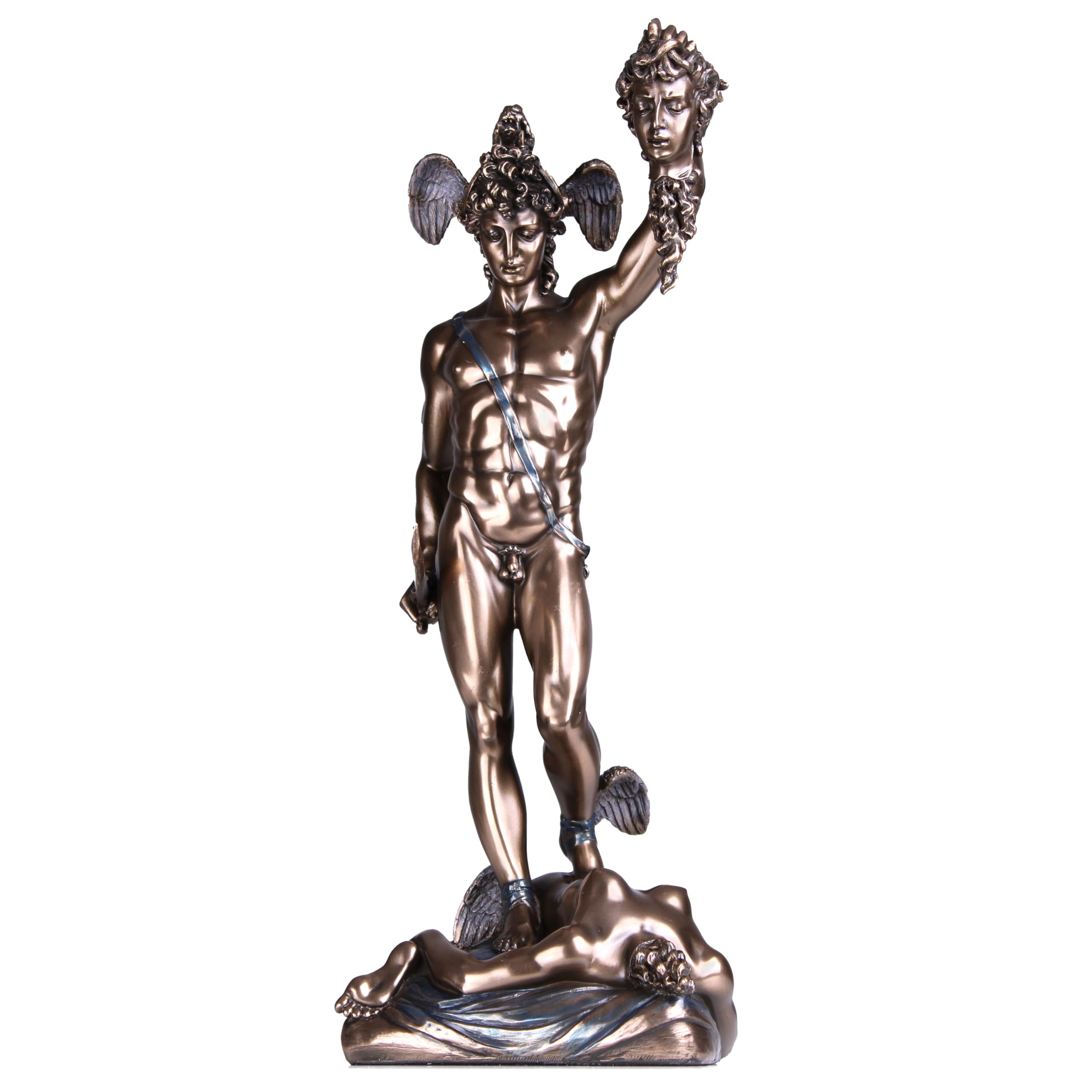 THE ANCIENT HOME Estatua de Perseo con cabeza de Gorgona Medusa (escultura de bronce fundido en frío) 33,5 cm