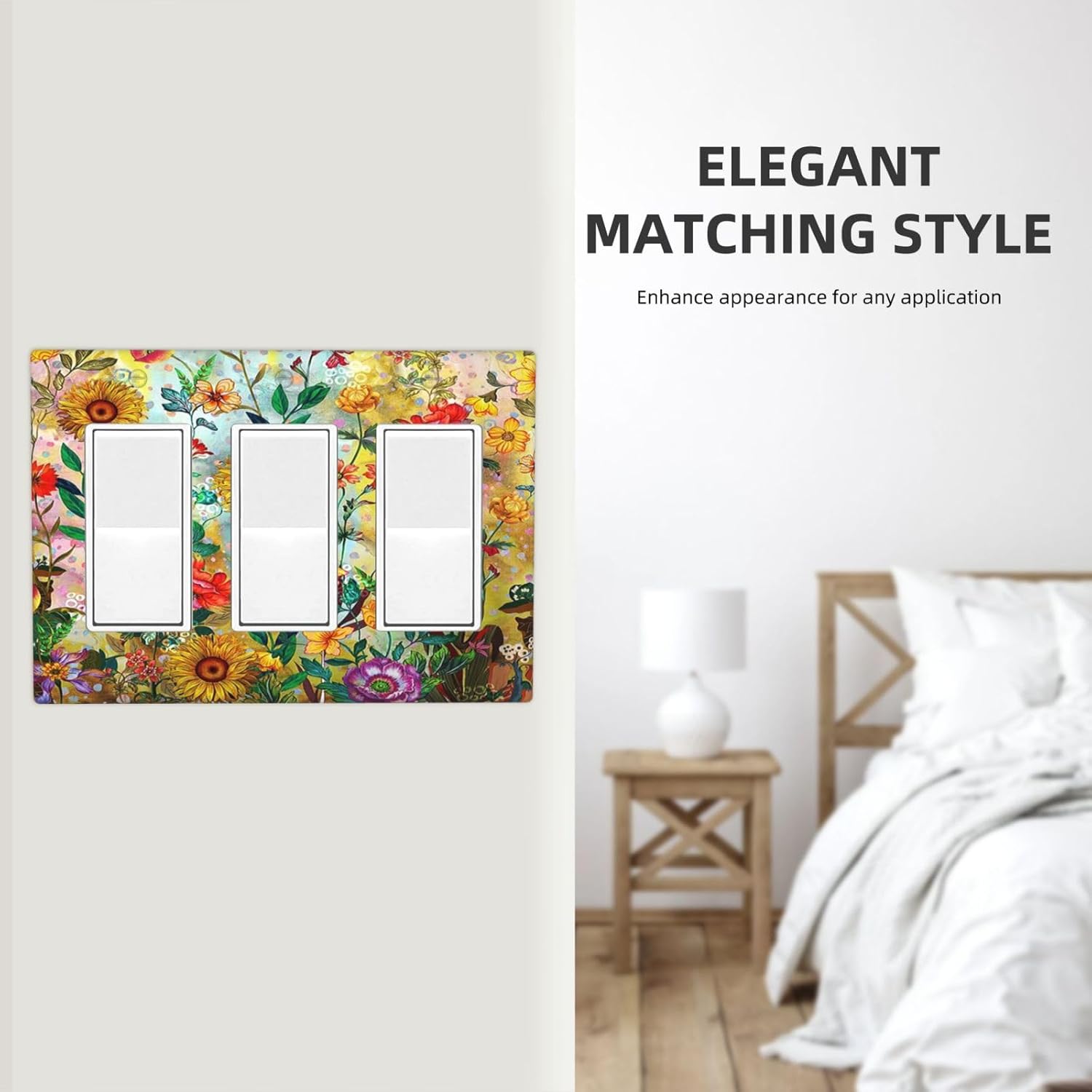 Fall Colorful Sunflower Floral 3 Gang Wall Plate Triple Rocker Light Switch Cover Decorative Switch Plates Outlet Covers Electrical GFCI Faceplate for Bedroom Bathroom Kitchen Art Decor Accessories
