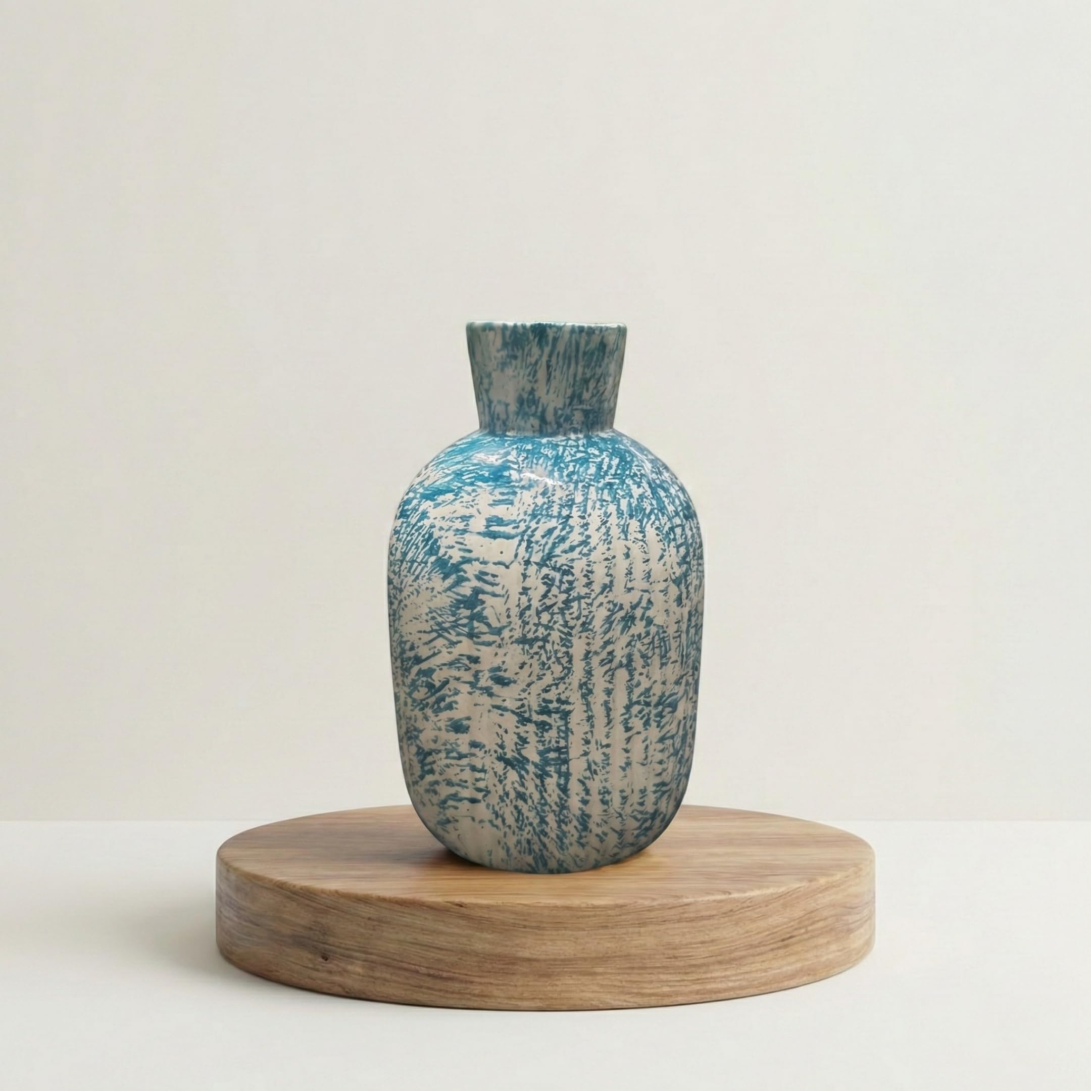 Spangle Zone Hand-Finished Blue & White Ceramic Vase (6 Inch) – Textured Bottle Shape Flower Pot for Living Room, Center Table & Bookshelf – Rustic Modern Home Decor Item-image-12
