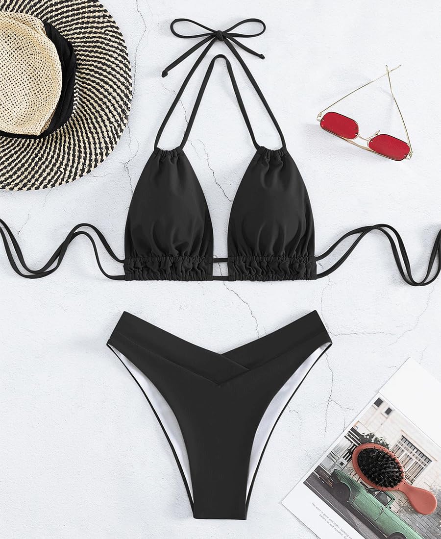 Costume Donna Due Pezzi Mare Bikini da Bagno con Top Triangolo Coppe Estraibili e Slip Vita Alta Sgambata Fantasie Vivaci Maioliche e Fiori di Sicilia Triangolo Imbottito
