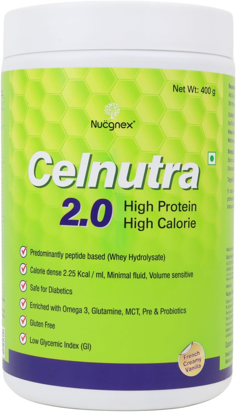 Nucgnex Celnutra 2.0 High-Calorie Protien Powder | Advanced MCT & Whey Blend for Faster Recovery | Gut-Friendly with Prebiotics & Probiotics | Fluid-Restricted Diets | No Added Sugar 400g