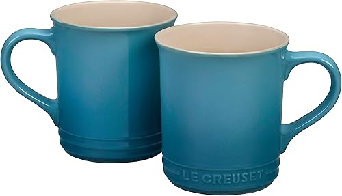 Miniatura 3 de Le Creuset Juego de 2 tazas de esmalte en acero con acabados metálicos y cerámica, 1.25 cuartos de galón de agua y (2) tazas de 14 onzas, caribeño