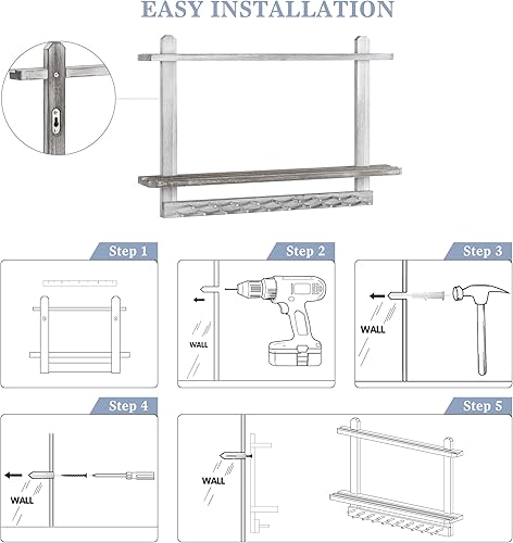 Miniatura 5 de LAVIEVERT Colgador de medallas de madera y estante de trofeos, exhibición de medallas de carreras montada en la pared con estante de almacenamiento