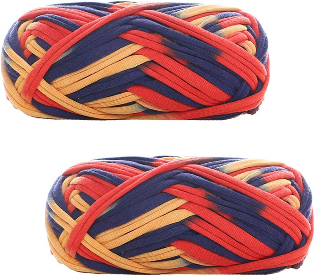 2 Pack of Colorful Knitting Yarn Fabric Crochet Cloth T-Shirt Yarn for DIY Knitted Fabric Art Basket Bag 200g