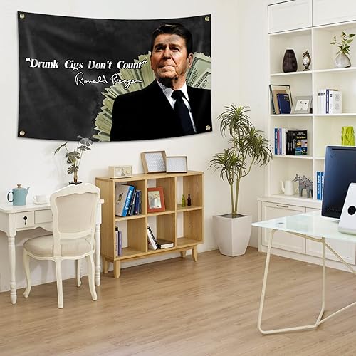 Miniatura 7 de Divertida bandera para dormitorio universitario con cita falsa de cigarrillos borrachos con texto en inglés «Don't Count Ronald Reagan», de 3 x 5