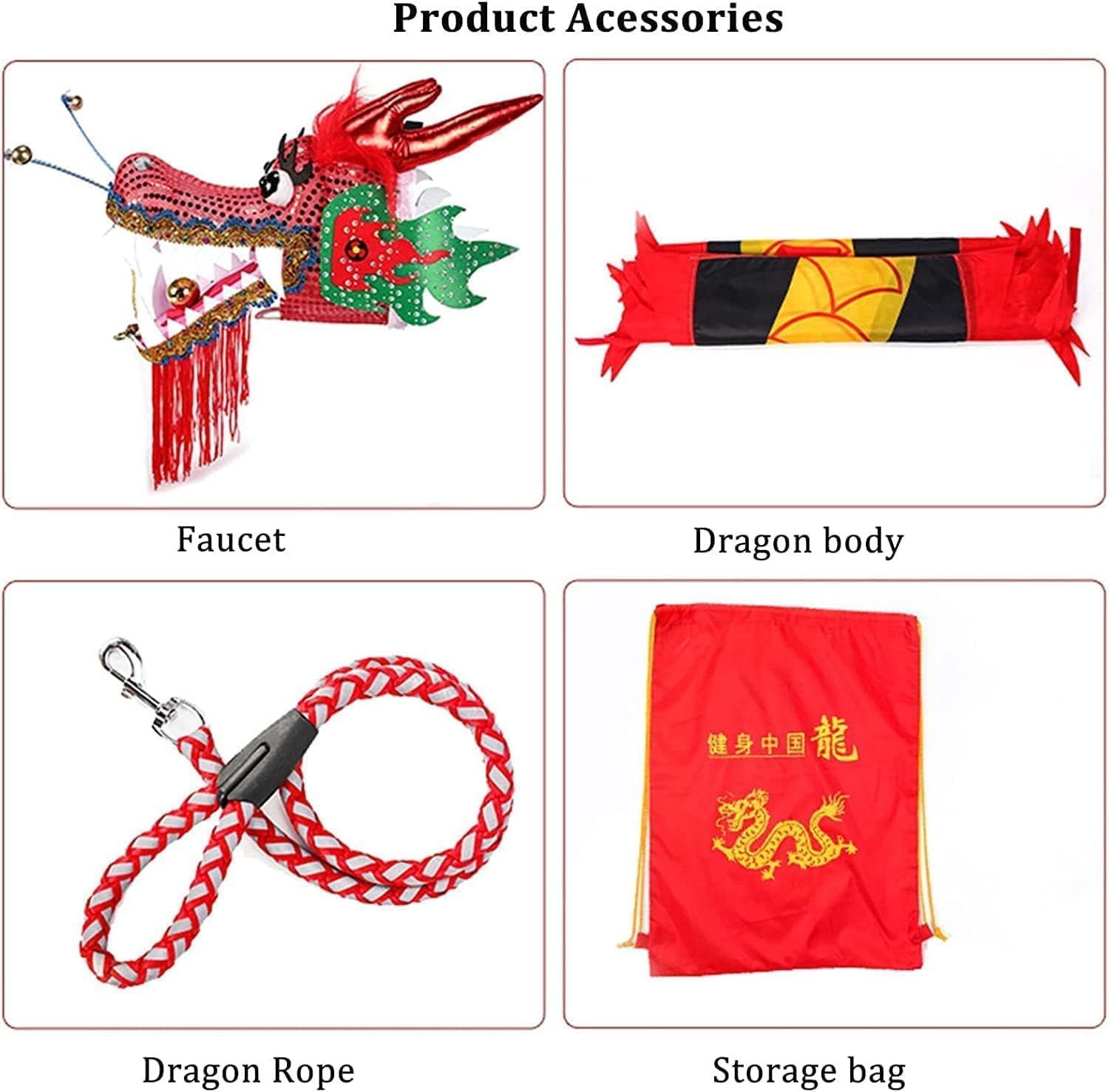 Drago Cinese per Feste Streamer Dragon Dance Silk Lion Entertainment Equipments Nastro per Fitness Drago All'aperto Perfetto Realistico Feste Cinesi in Italia(Rot,8m/26.2ft)