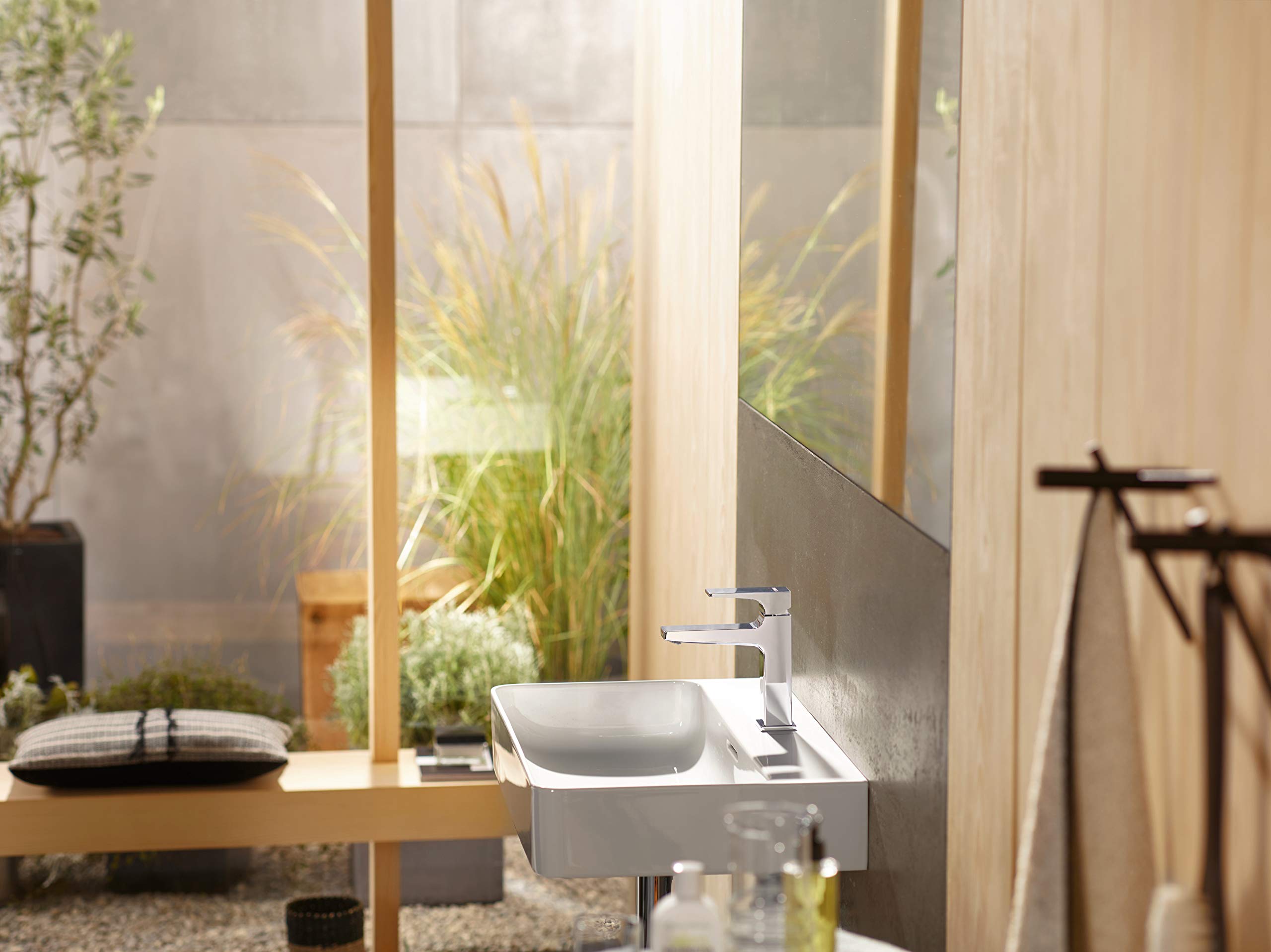 hansgrohe Metropol - Waschtischarmatur mit Push-Open Ablauf, Wasserhahn Bad mit Auslaufhöhe 117 mm, Mischbatterie Waschbecken wassersparend (EcoSmart), Chrom, 32507000
