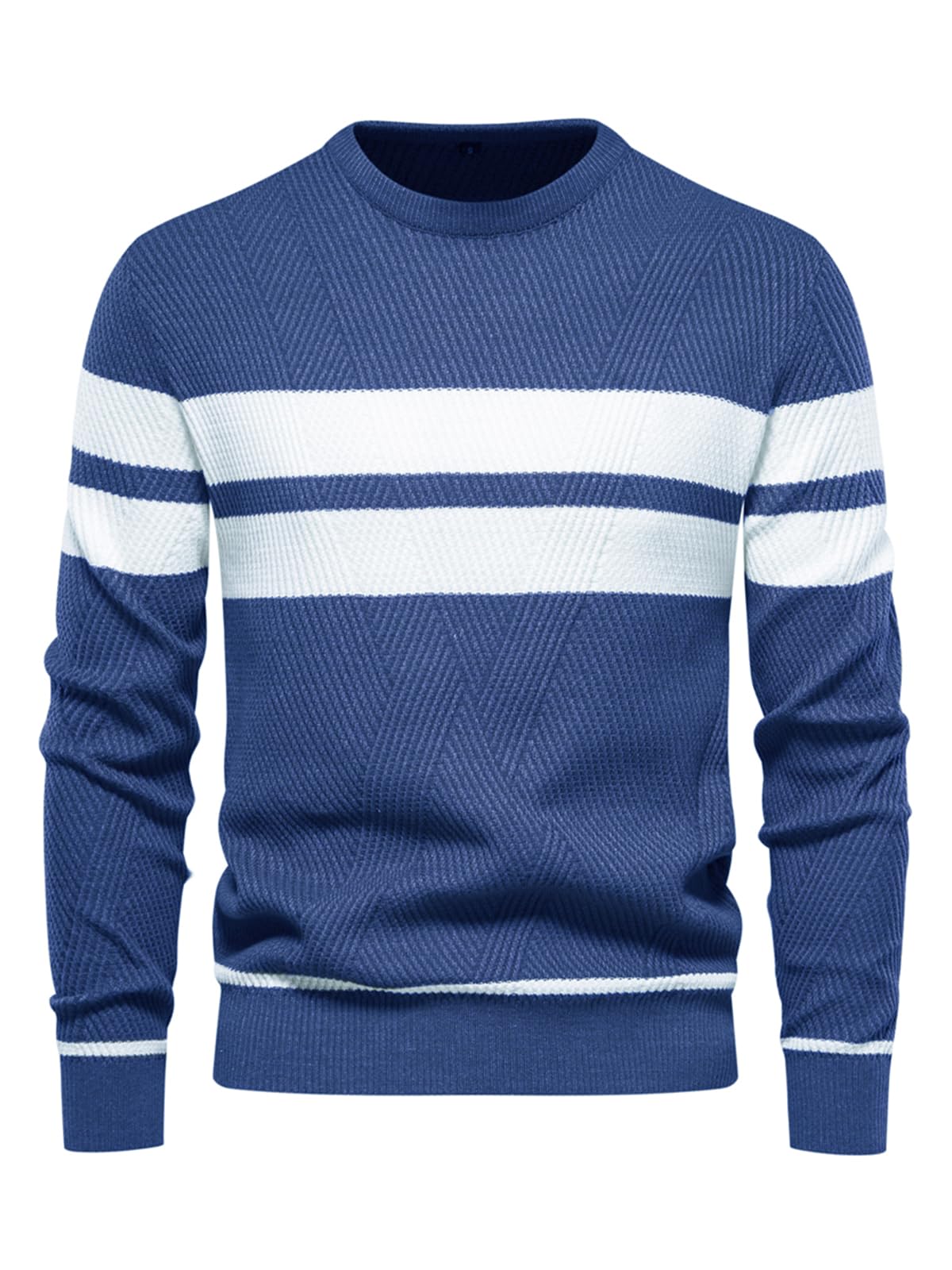 Jersey Hombre Invierno Suéter Casual con Bloques de Color Cuello Redondo Manga Larga Jersey de Uso Diario a Rayas Tops