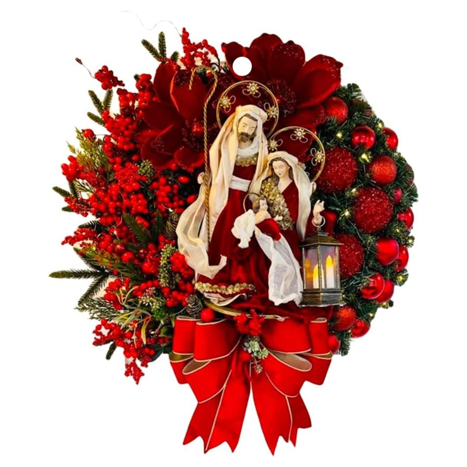 Tiuyii Holy Family Xmas Wreath with Nativity Scene - Christmas Front Door Wreath Sign - Religious Nativity Scene of Jesus Door Decoration for Xmas Home Window Wall Decor