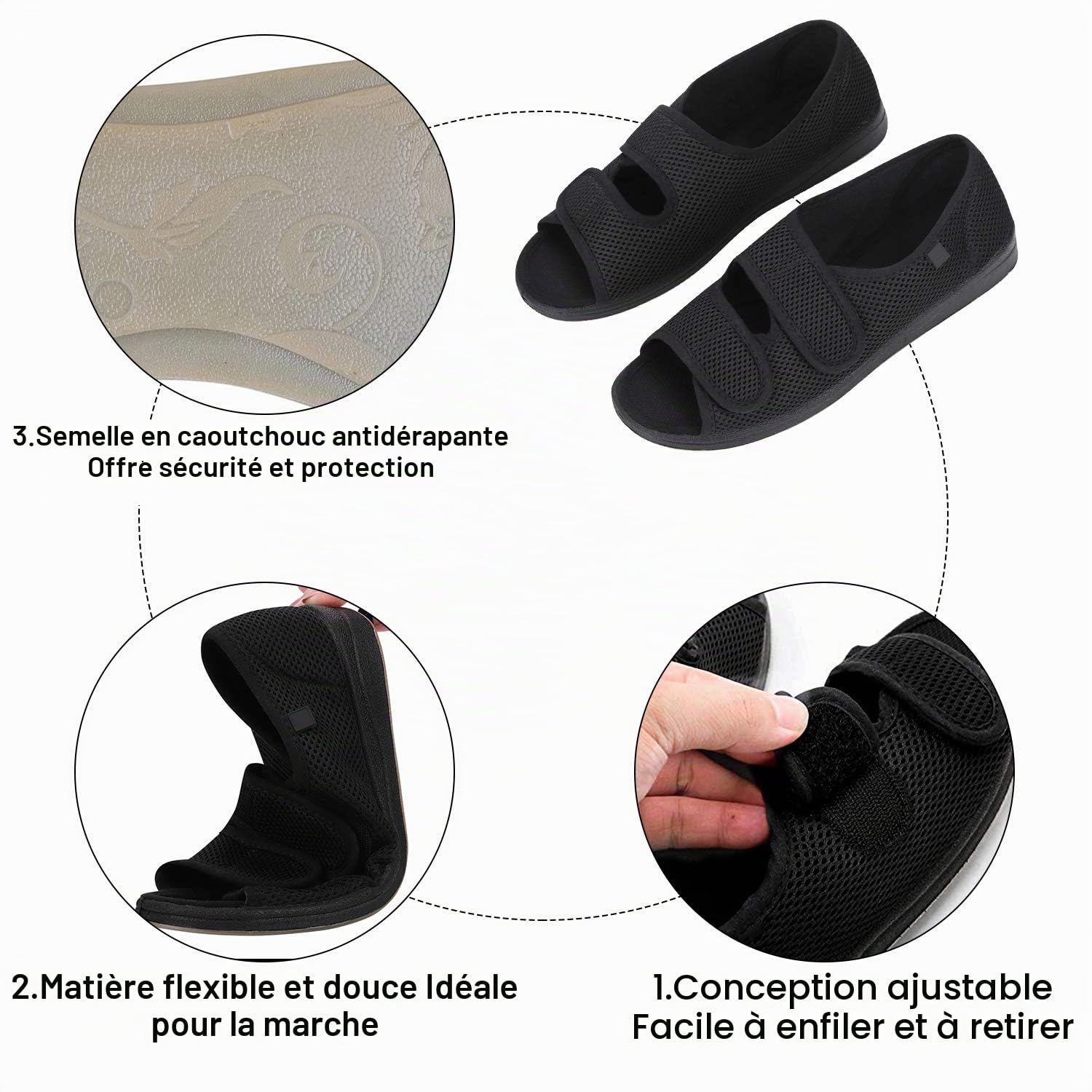 IBLUELOVER Chaussons Diabétiques Femmes Pantoufle de Rééducation Orthopédique Eté Sandales Santé pour âgées Pieds Enflé Gonflée Chaussures Marche Réglable Ouvert Scratch Fermeture Antidérapant