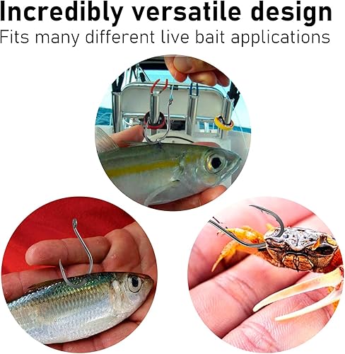 Miniatura 6 de Dr.Fish Paquete de 50 ganchos de cebo de río grande, gancho de cebo vivo, pico de pulpo, anzuelos de pesca compensados, ganchos circulares de agua
