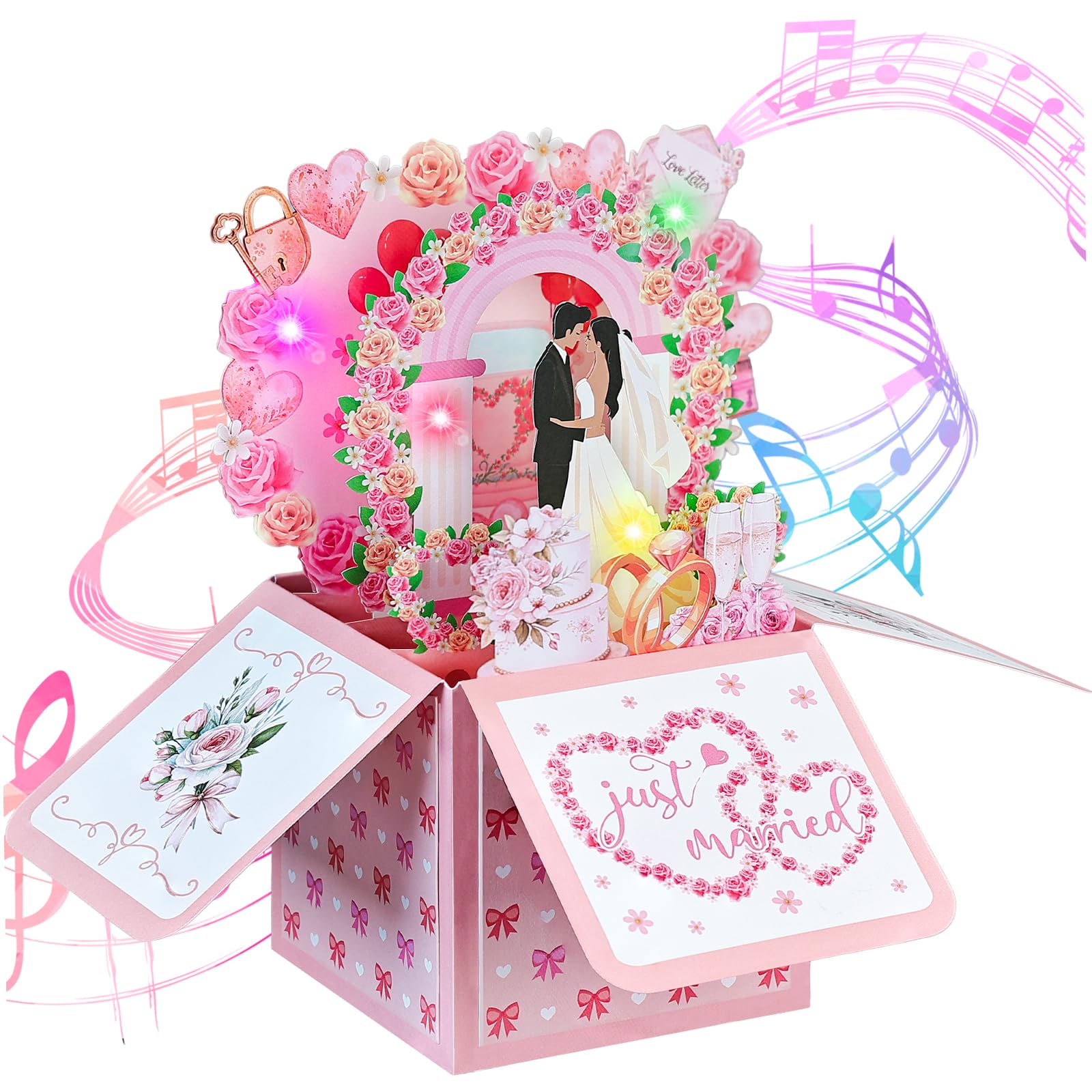 Joyoldelf Wedding Card for Bride and Groom - Wedding Cards with Music & Lights, Congratulations Card, Wedding Gifts for Couple, Personalised Wedding Card for Wedding Day, Engagement & Anniversary