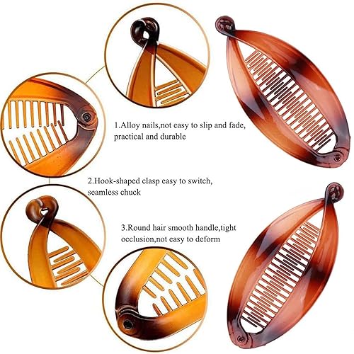 Miniatura 4 de Pinzas para el pelo de plátano para mujer, clip de plátano para cabello fino, peines clásicos grandes y doble peine de cola de pez, clip para cola