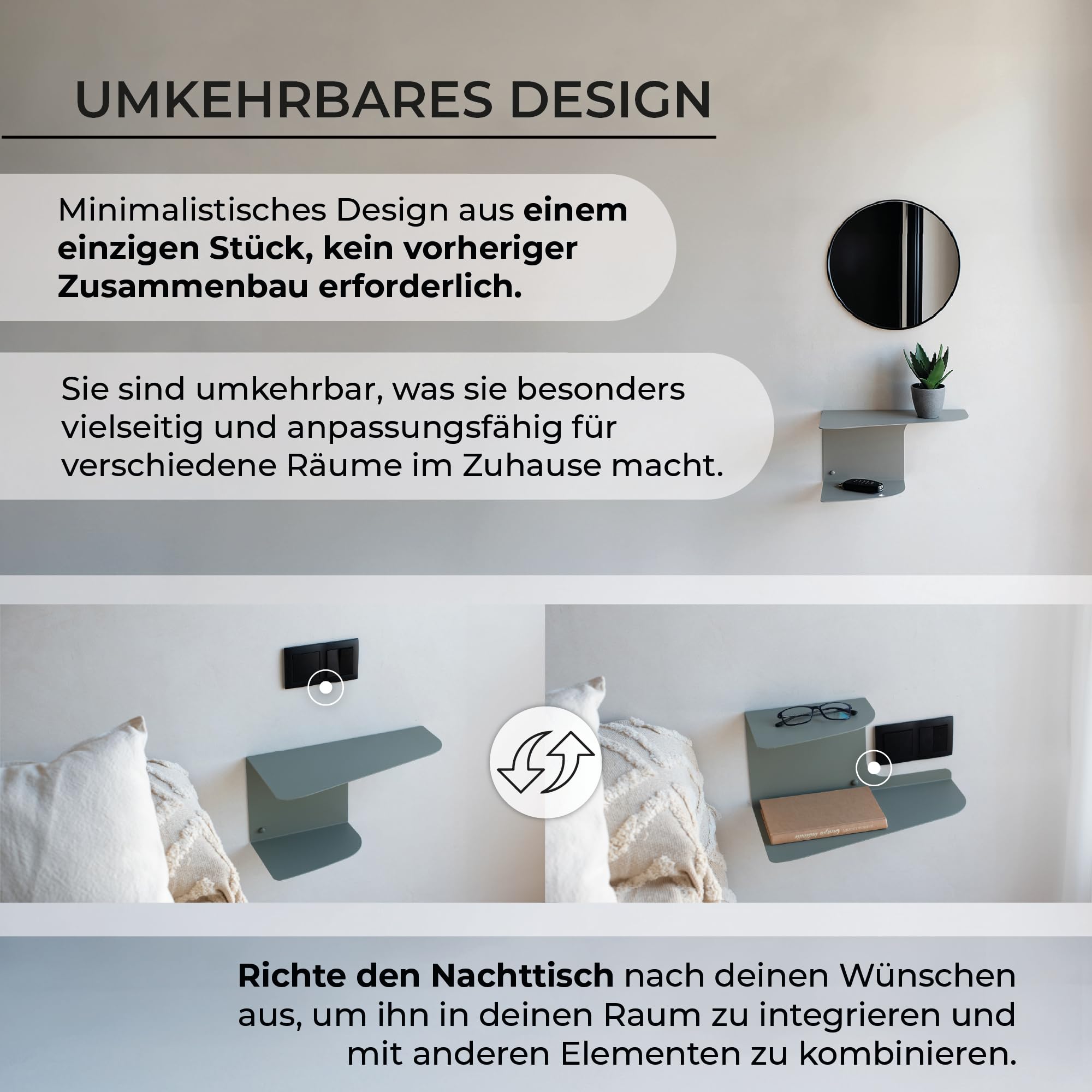 MILUKA Schwebender Nachttisch Weiß Metall 2er Set, 40 x 20 cm, mit 2 Ebenen | Nachttisch Hängend für Schlafzimmer & Kinderzimmer, Ideal als Nachtkommode, Sideboard, Kleines Wandregal oder Eckregal