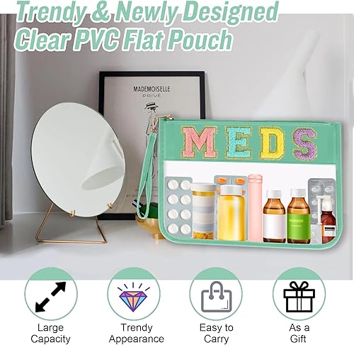 Miniatura 6 de Bolsa de felpilla transparente para maquillaje, parche preppy, bolsa pequeña para medicamentos, píldoras de viaje, bolsa con cremallera con muñeca,