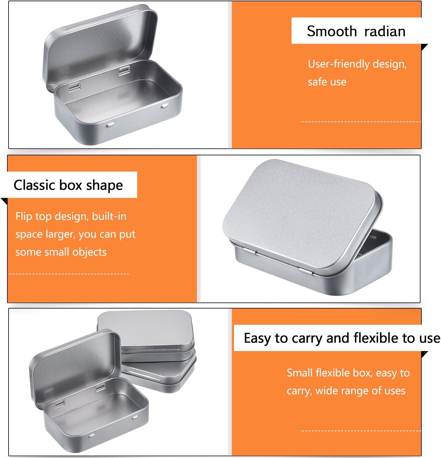 Hotop 24 Pack 3.75 x 2.45 x 0.8 Inch Metal Rectangular Empty Hinged Tins Box Containers with Lids Mini Portable Box Small Storage Kit, Home Organizer (Silver)