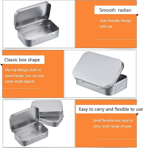Miniatura 3 de Paquete de 3 recipientes rectangulares vacíos de metal plateado de 3.75 x 2.45 x 0.8 pulgadas, con tapas, mini caja portátil, kit de almacenamiento