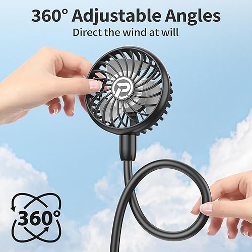 Miniatura 4 de PANERGY Ventilador de cuello portátil, funciona con batería de 2600 mAh, ventilador USB ultra silencioso manos libres con viento fuerte, ventilador