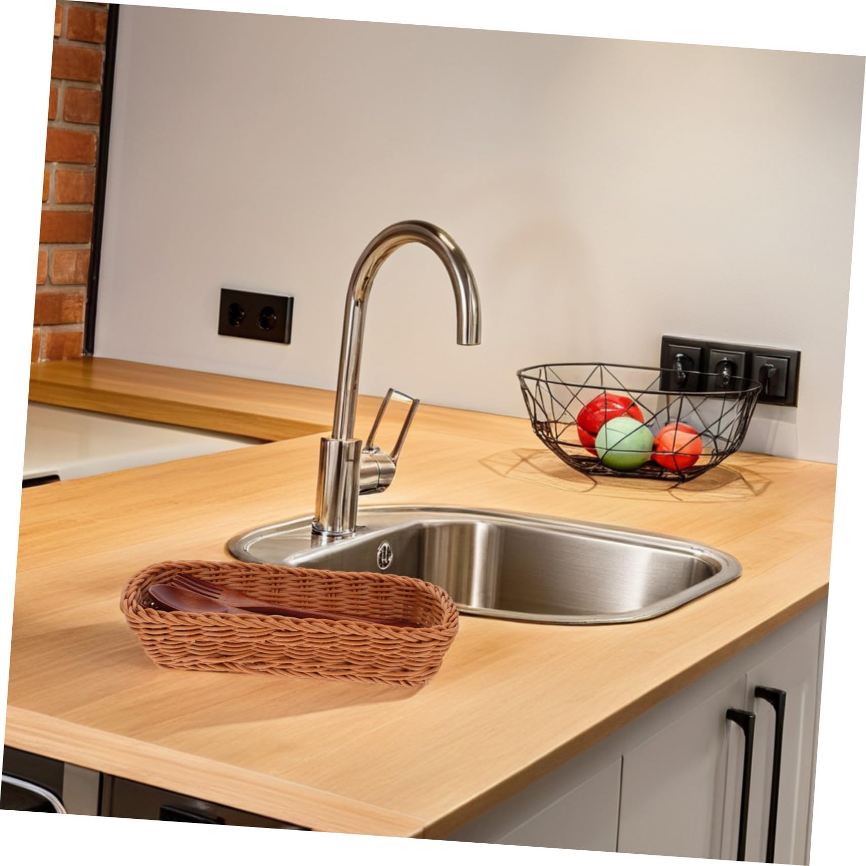 Toyvian Cesta Tejida de Ratán de Plástico Cesta para Cubiertos Organizador Reutilizable para Cocina