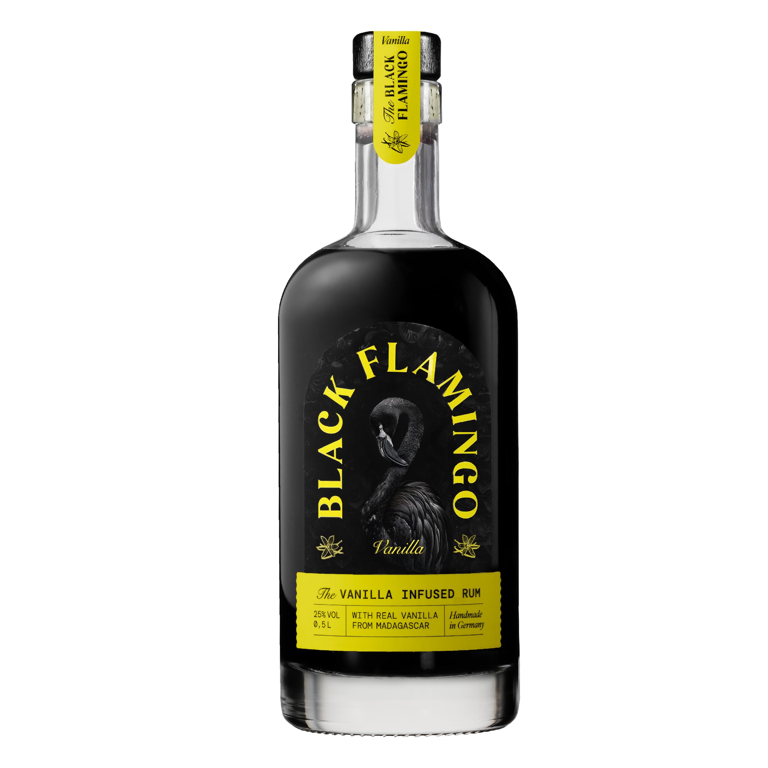 Black Flamingo Vanilla infused Rum, Mit echter Madagaskar Vanille, Tiefschwarz und angenehm süß, 1 x 500ml