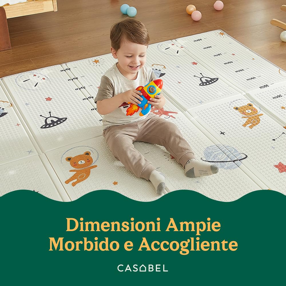 CASABEL Tappeto Gioco Evolutivo 180×150 cm, Pieghevole, Impermeabile e Spesso, Fantasia Giurassico, Grande Formato, Colorato, Facile da Riporre e Trasportare