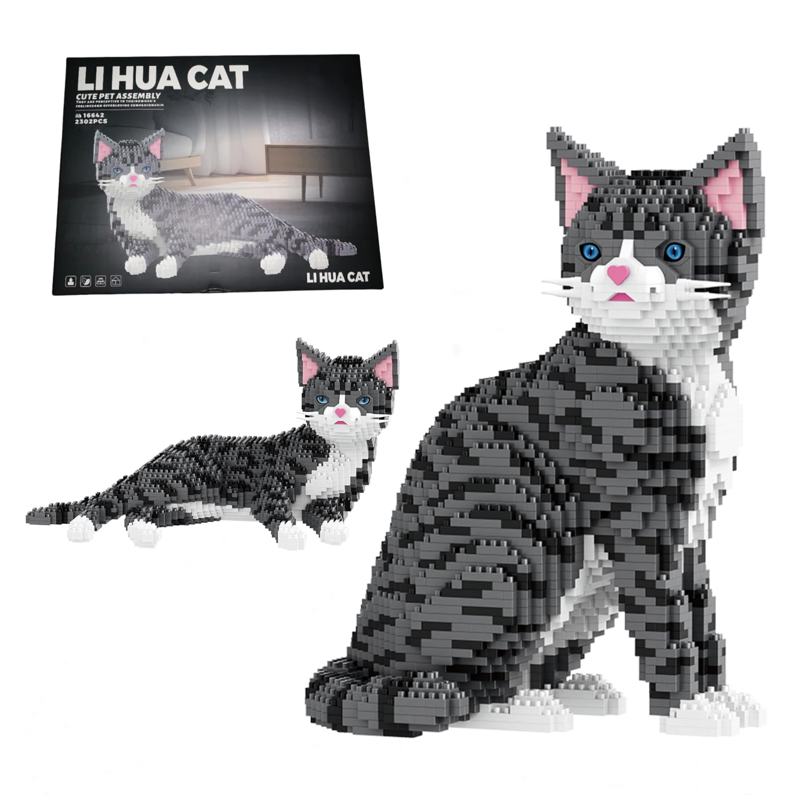 2 IN 1 Tabby Cat Building Set for Adults, 2341 Pieces Kitty Mini Micro Building Blocks, Cute Pet Animal Figure Model Toy, Home Desk Decor, Birthday Gifts for Teenagers โ image 1