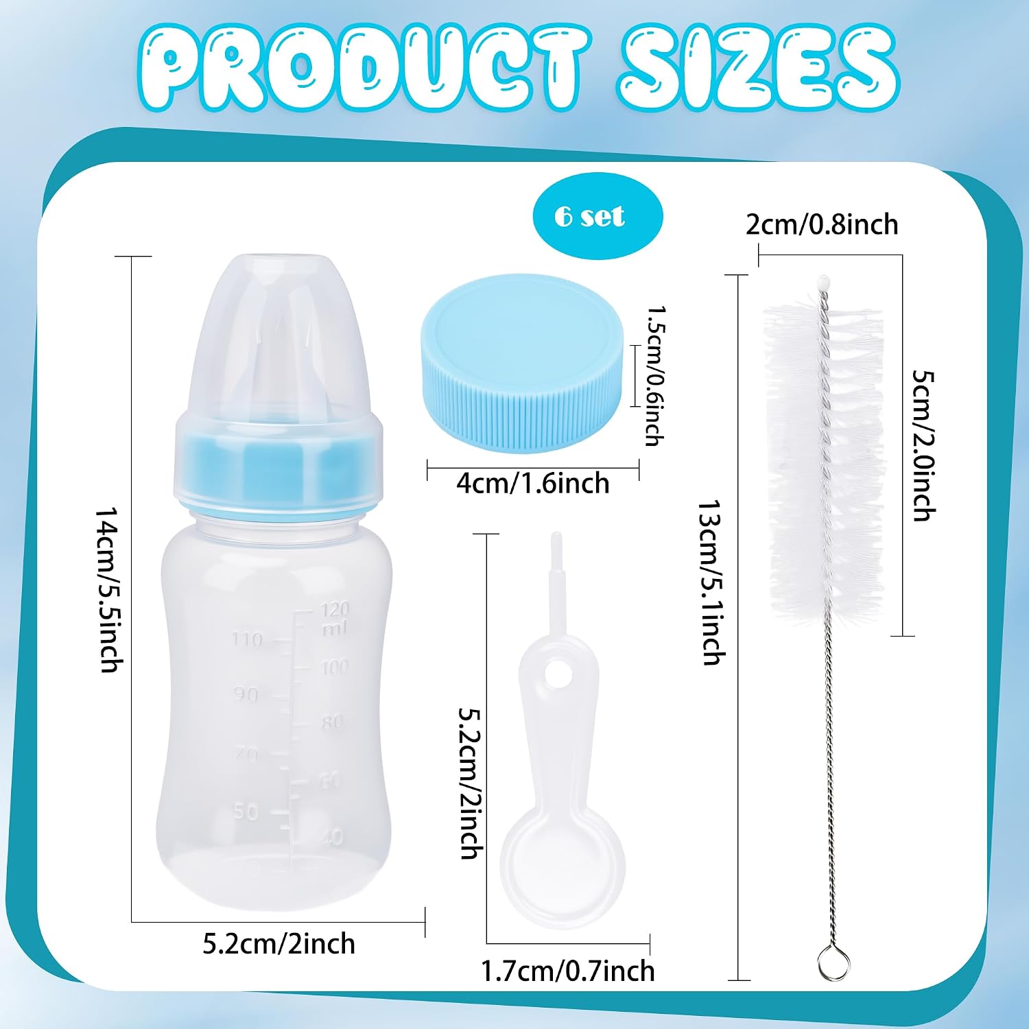 6 Set 4 oz Pet Feeding Bottle with Two Kinds of Replaceable Silicone Nipples Hand Feeding Supplies for Puppies Kittens Rabbits Newborn Pets