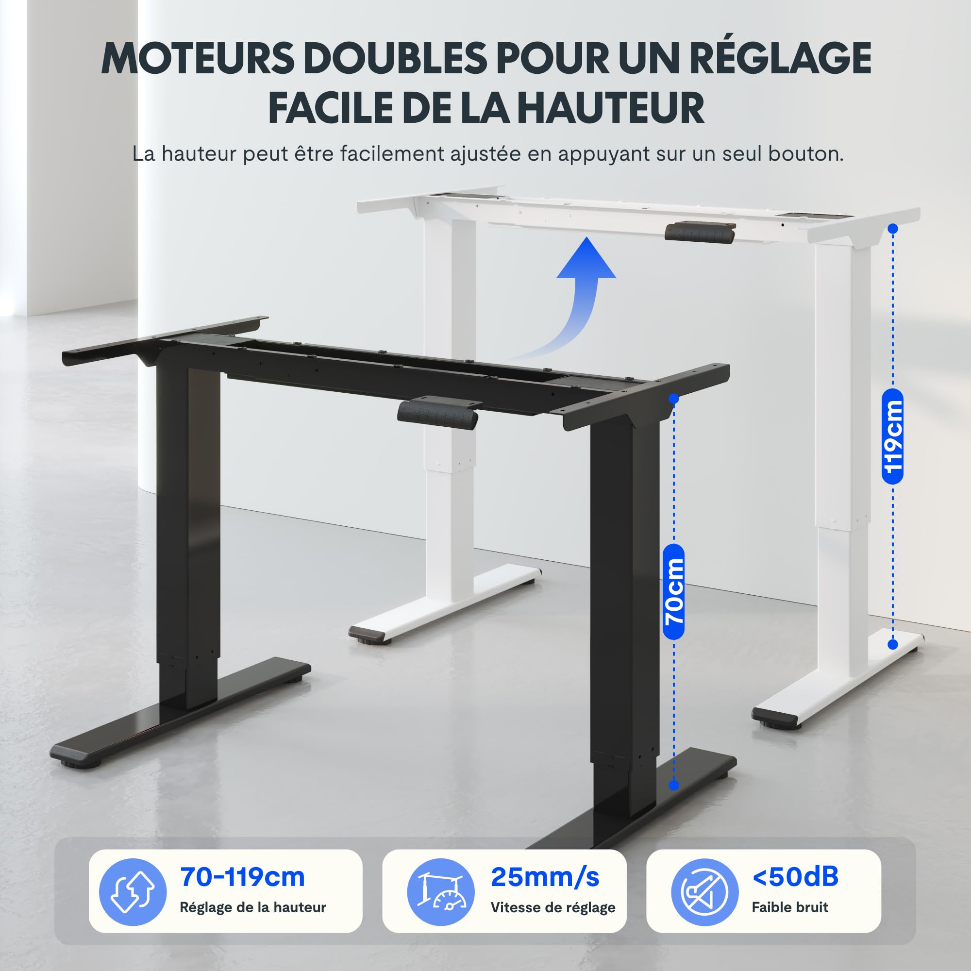 FLEXISPOT Bureau Assis Debout à 2 Moteurs, Cadre de Bureau Réglable en Hauteur en Acier avec Panneau Smart à Fonctions Mémoires et Système Anti-Collision, Charge 100kg, Noir