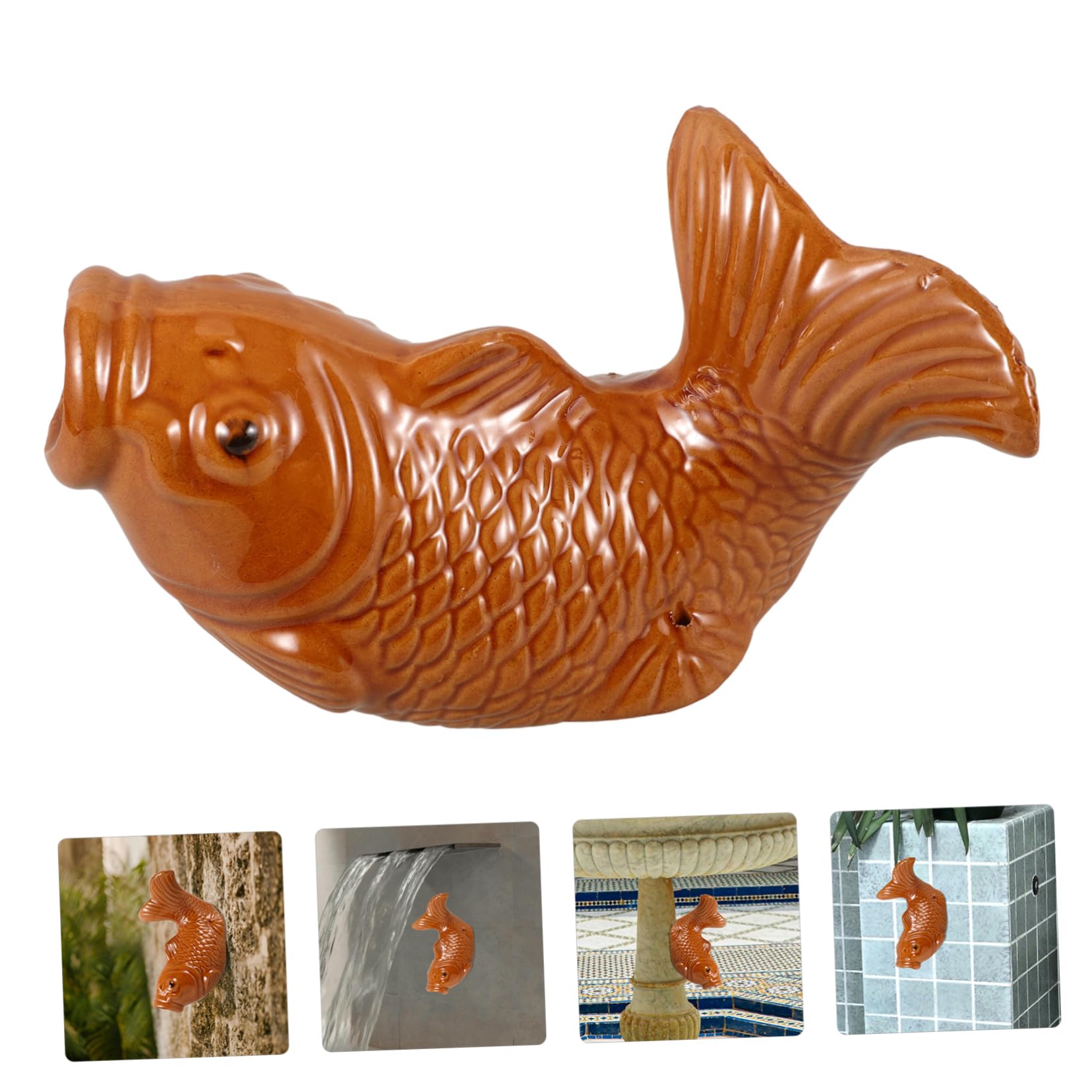 Cabilock Fontana Decorativa Ceramica con Spout Pesce per Giardino e Balcone Accessorio per Circolazione Stile Naturale per Piante e Laghetti