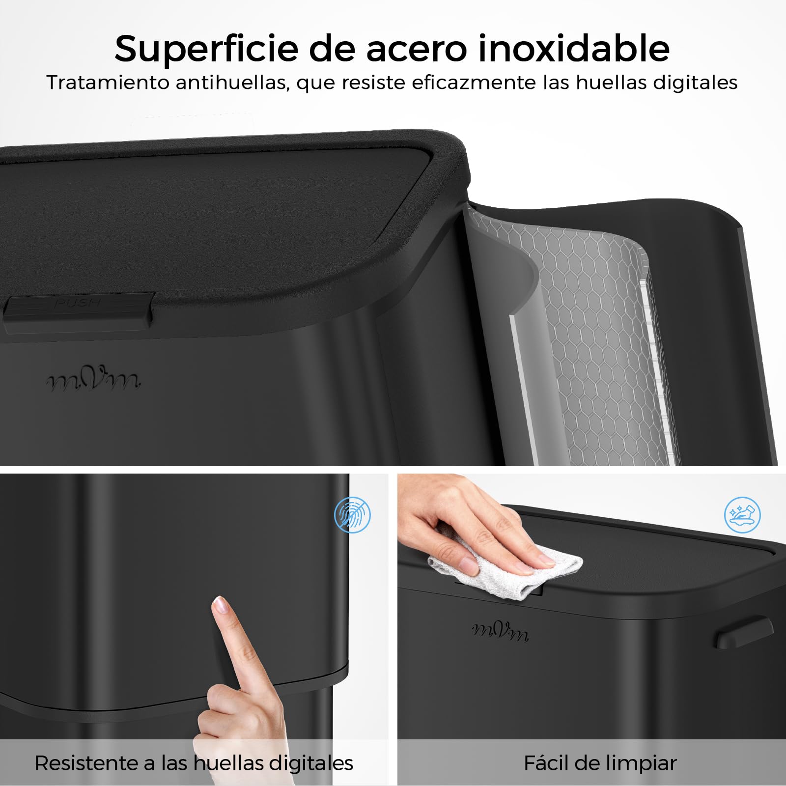 mVm Cubo de Basura Cocina Reciclable, Papelera 70L de Gran Capacidad con Interruptor de Presión Manual (Negro), Ideal para Oficina, Cocina y Sala de Estar