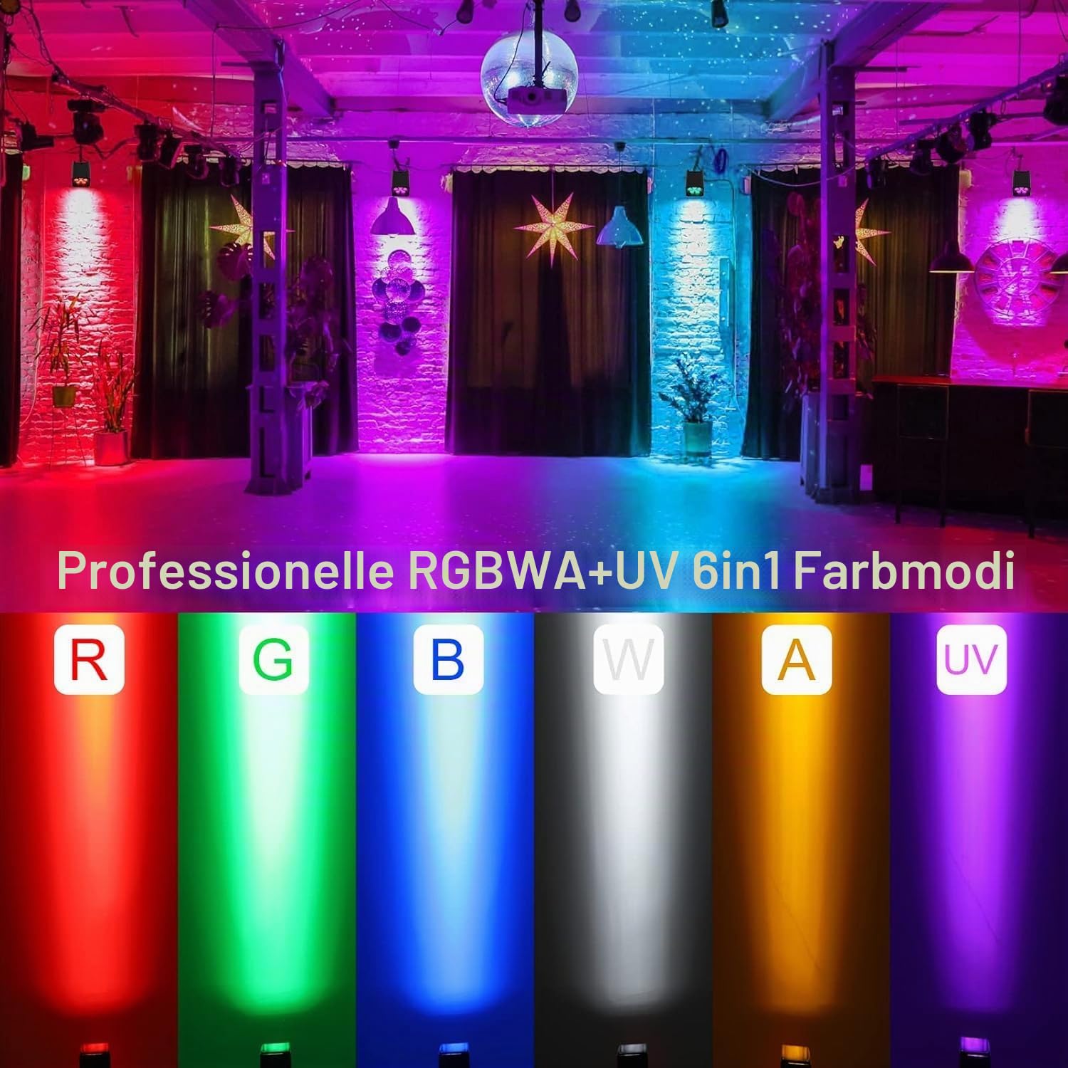 LED Par Akku, 2 X 108W 6 in 1 RGBWA+UV Bühnenlicht mit 9600mAh | APP Kontrolle, LED Strahler Akku mit DMX und Fernbedienung für Party, Club, Bar, Halloween, Weihnachten