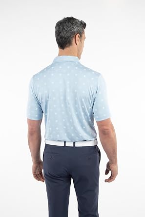 Bobby Jones Mens Short Sleeve Clover Print Performance Golf Polo Shirt (Size Small - 3XL) (US, Alpha, 3X-Large, Regular, Regular, Sky Blue)
