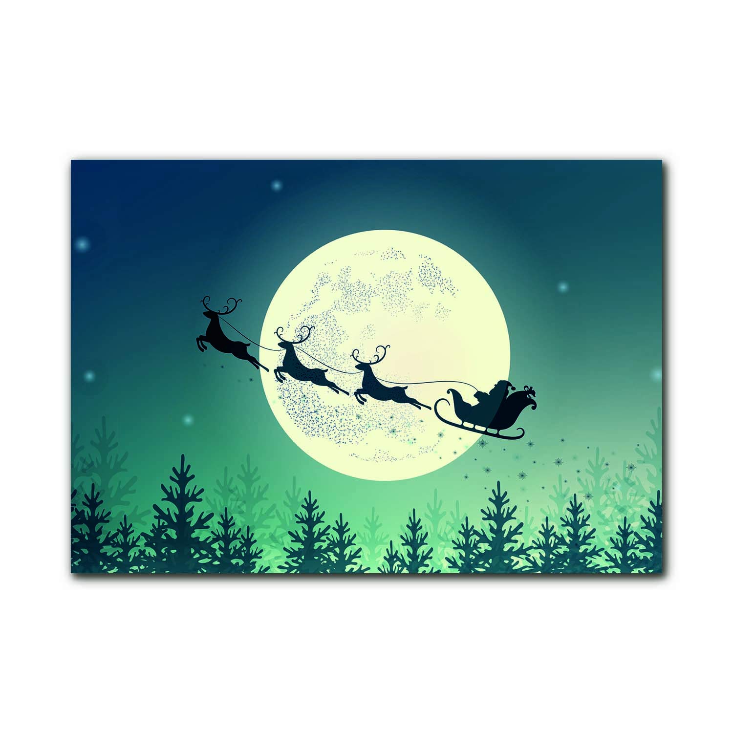 Tableaux la mur photo décorative panoramique Père Noël et traîneau en verre trempé 100x70