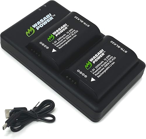 Wasabi Power Batería (paquete de 2) y cargador de batería dual USB-C para Panasonic DMW-BLK22 y Panasonic Lumix G9 II, GH5 II / GH5M2, GH6, GH7, S5,