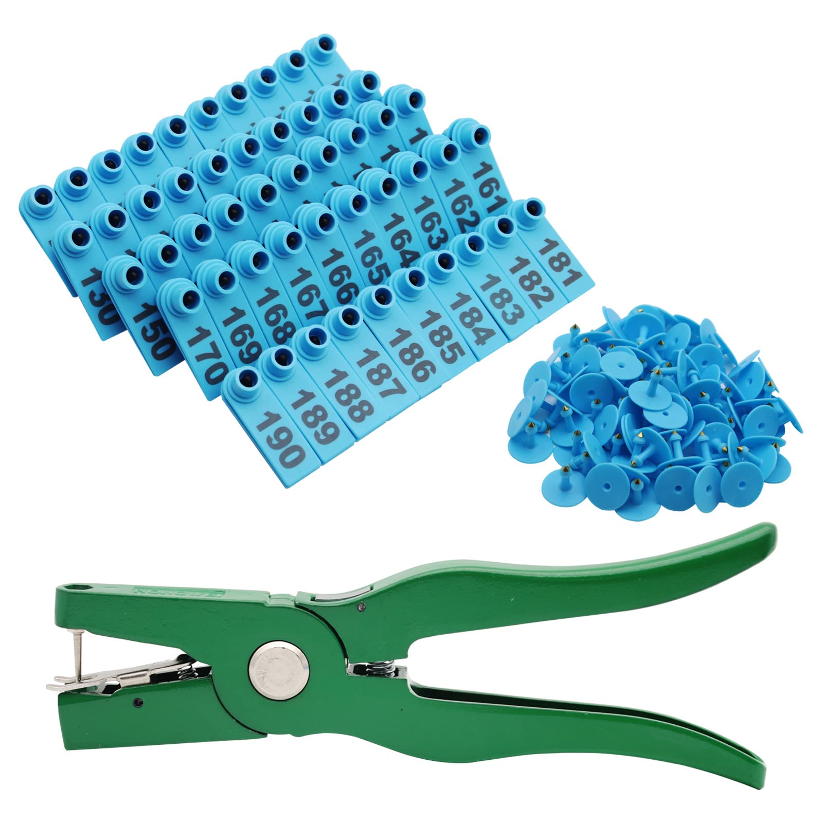 Photo 1 of Sheep Ear Tag Plier & 001-100 Numbered Goat Ear Tags with 2Pcs Ear Tag pins, for Pigs Cattle Sheep Livestock Animal Ear Tags (Blue)
