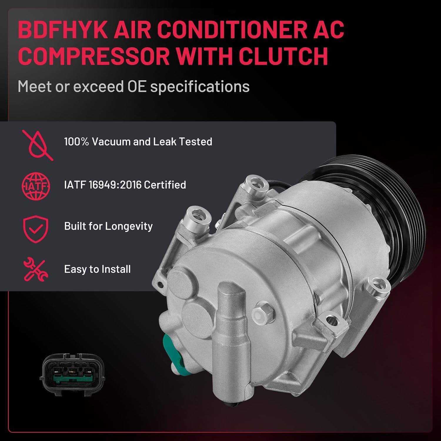 BDFHYK 178305 Air Conditioning A/C Compressor with Clutch Compatible with Kia Sportage 2011-2016, Compatible with Hyundai Tucson 2010-2015 L4 2.0L 2.4L