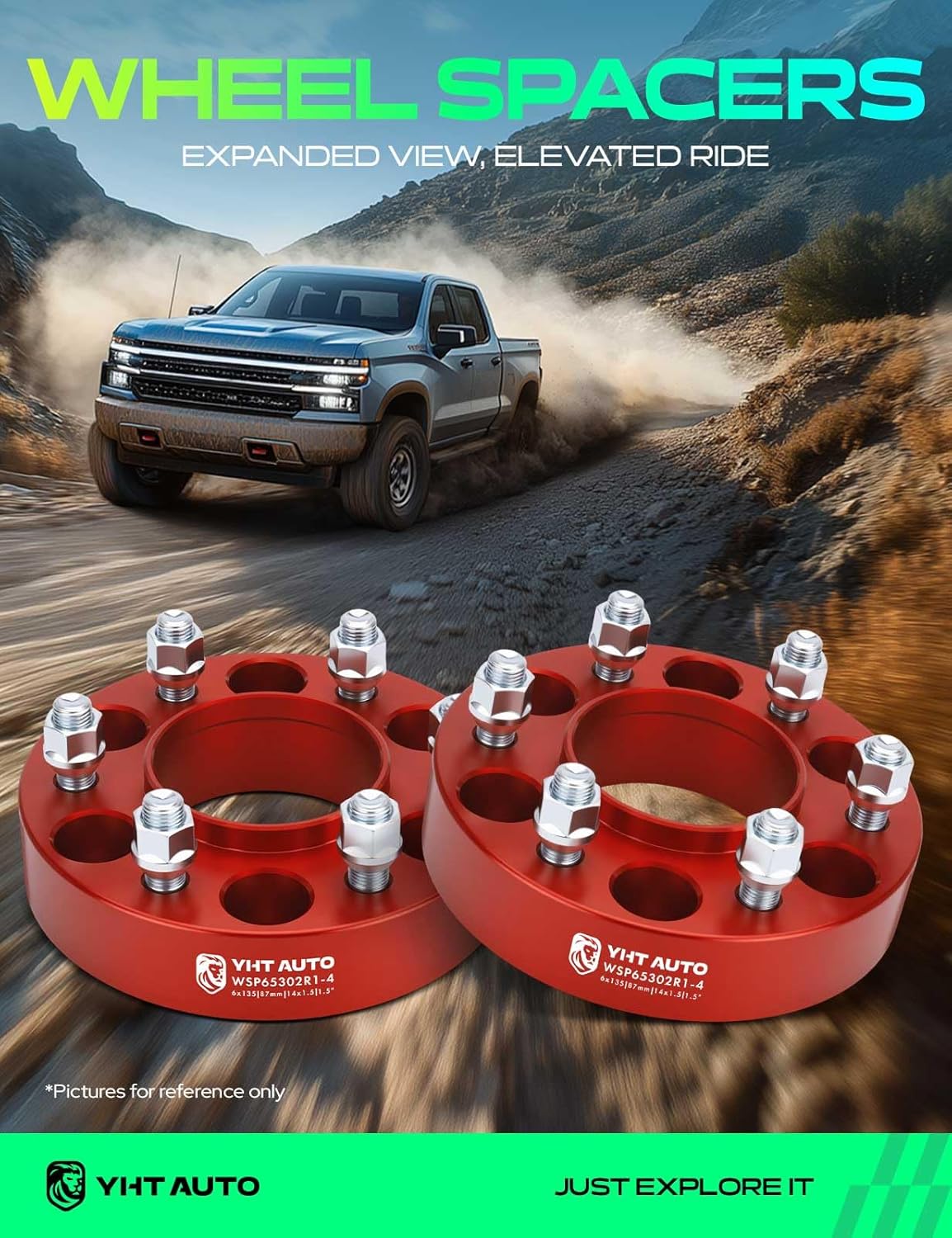 YHTAUTO 6x135mm Hubcentric Wheel Spacers 1.5 inch Fits 2015-2023 Ford F-150 Expedition, Lincoln Navigator, Forged Tire Spacers 38mm with M14x1.5 Studs 87mm Hub Bore 4 PCS, Red