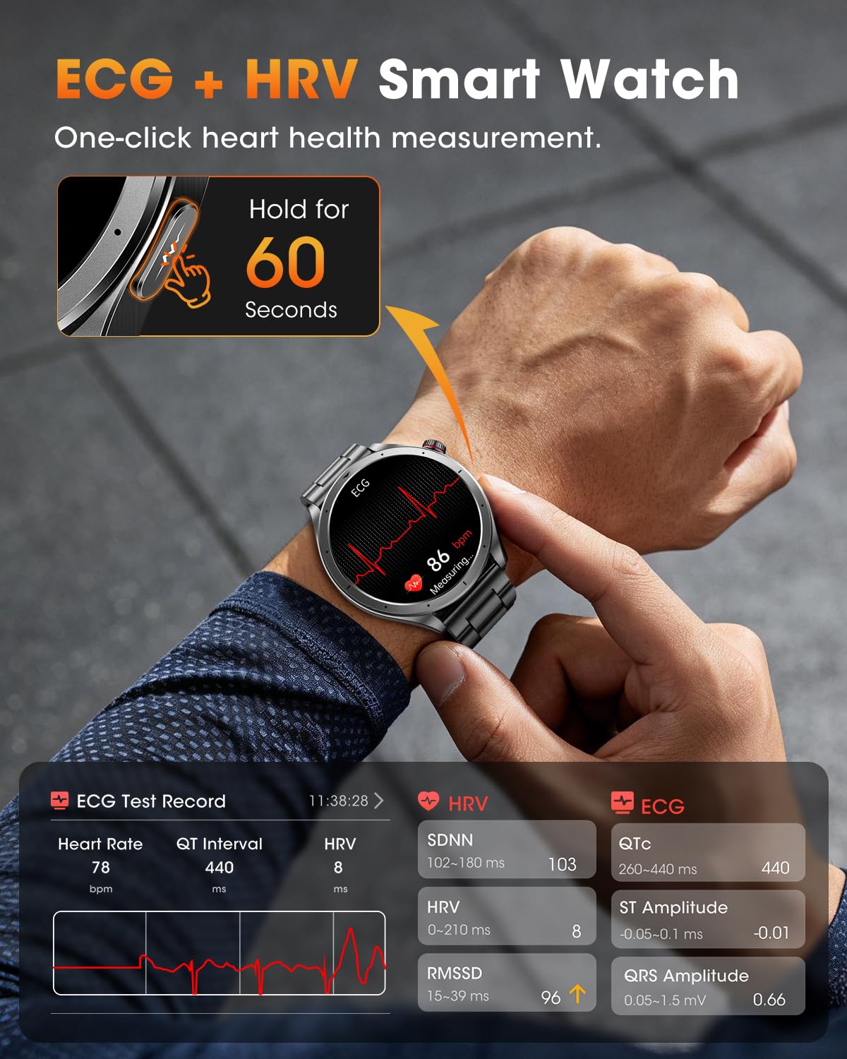 Smartwatch Uomo con ECG+HRV, AI GPT Orologio Uomo con Pressione Sanguigna, Frequenza Cardiaca, SpO2, 24H Sonno, 120+ Modalità Sportive IP68 Smartwatch Fitness, Notifiche Messaggi Android iOS Nero